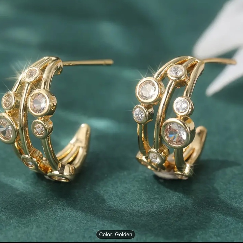 Elegant Gold Hoop Bubble Stud Earrings with Crystals NEW
